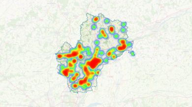 R&auml;umliche Schwerpunkte der Meldungen im Landkreis Freising
